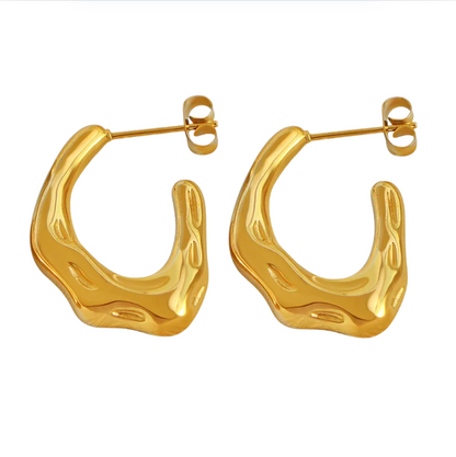 Molten Wave Hoop Earrings - Jewelry - 18k Gold Plated Waterproof Jewellery - Collection 9