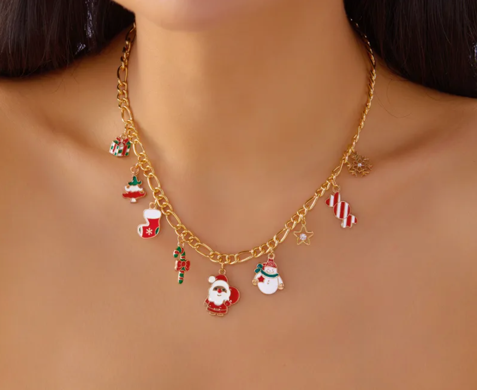 Candy Cane & Tree Christmas Necklace - Necklaces - 18k Gold Plated Waterproof Jewellery - Collection 9