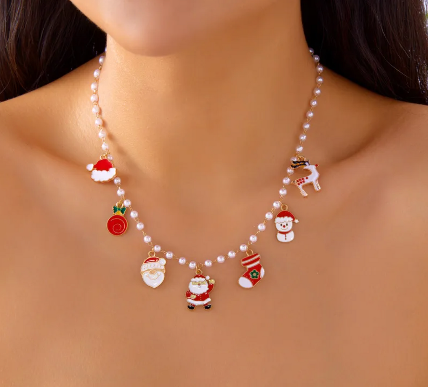 Pearl Chain Christmas Charm Necklace - Necklaces - 18k Gold Plated Waterproof Jewellery - Collection 9