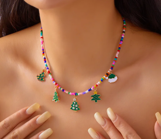 Colorful Beaded Christmas Tree Necklace - Necklaces - 18k Gold Plated Waterproof Jewellery - Collection 9
