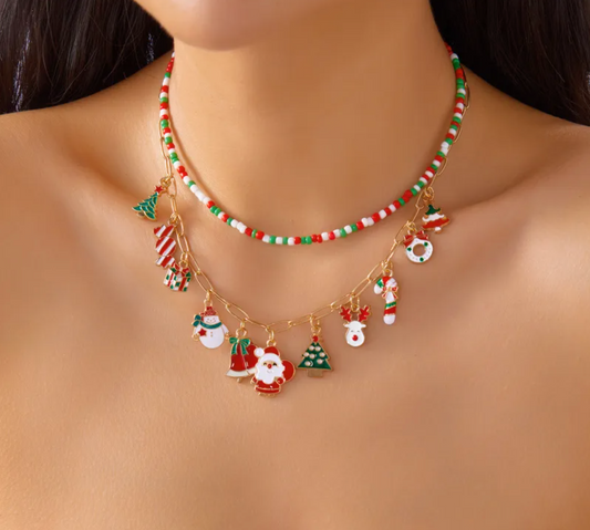 Double Layer Christmas Charm Necklace - Necklaces - 18k Gold Plated Waterproof Jewellery - Collection 9