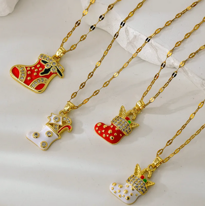 Red Christmas Stocking Pendant Necklace - Necklaces - 18k Gold Plated Waterproof Jewellery - Collection 9