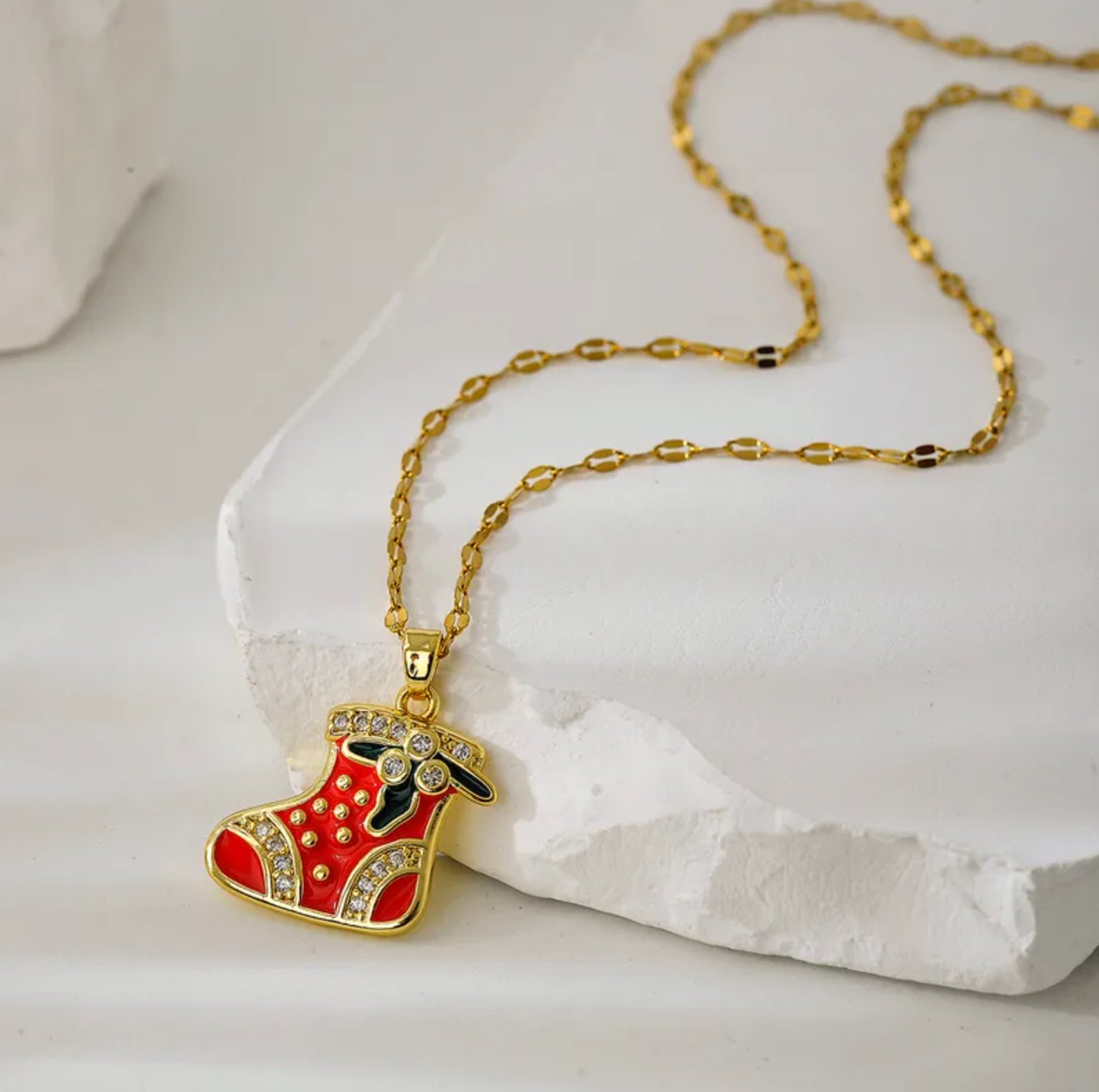 Red Christmas Stocking Pendant Necklace - Necklaces - 18k Gold Plated Waterproof Jewellery - Collection 9