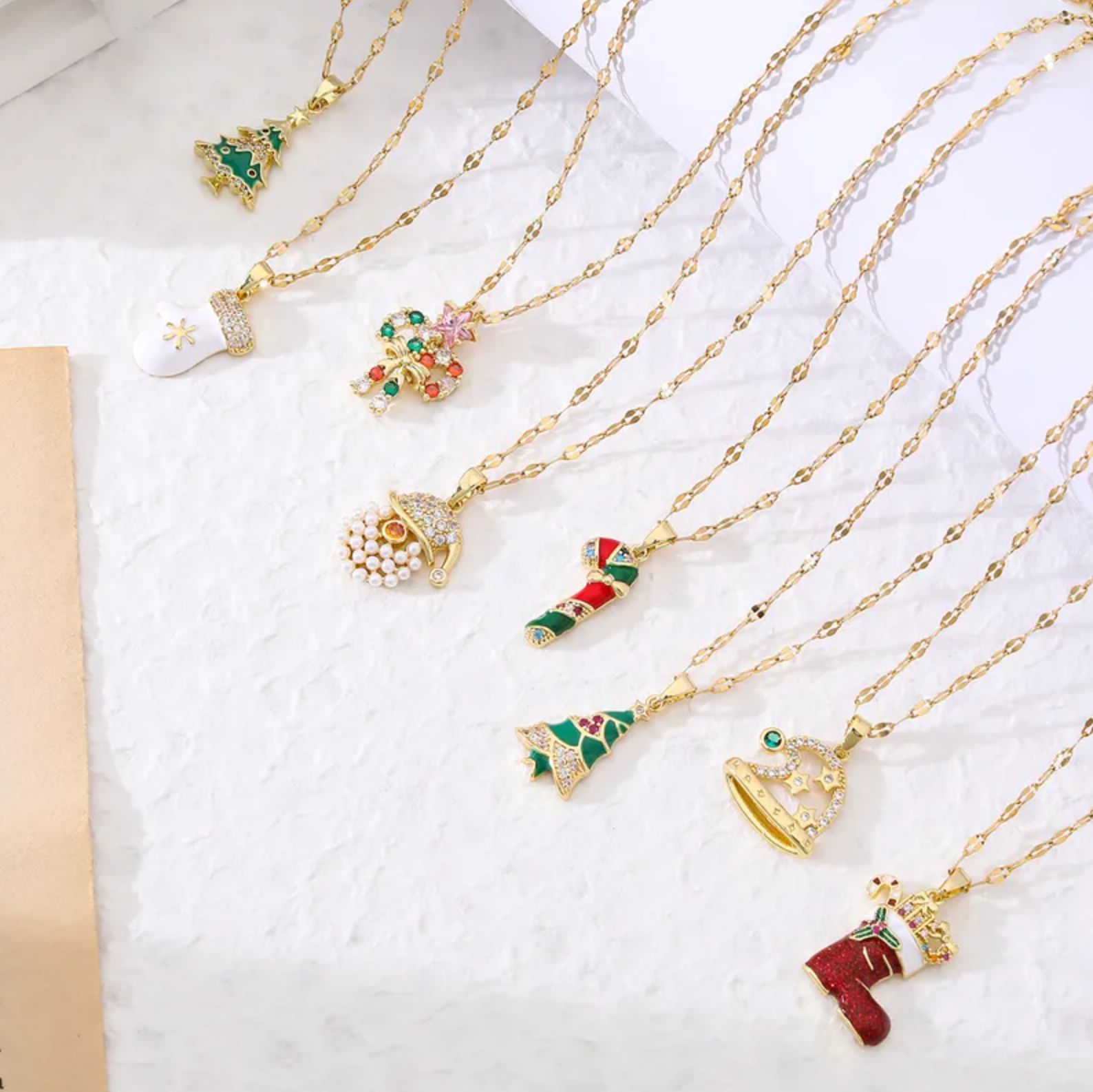 Christmas Stocking & Candy Cane Pendant Necklace - Necklaces - 18k Gold Plated Waterproof Jewellery - Collection 9