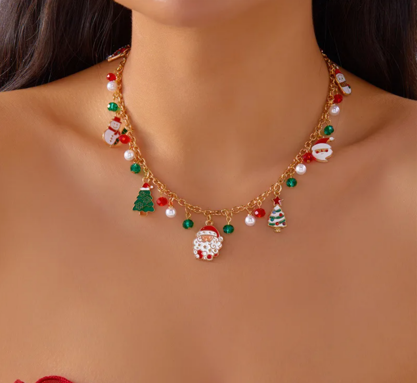 Santa & Tree Multi Charm Christmas Necklace - Necklaces - 18k Gold Plated Waterproof Jewellery - Collection 9