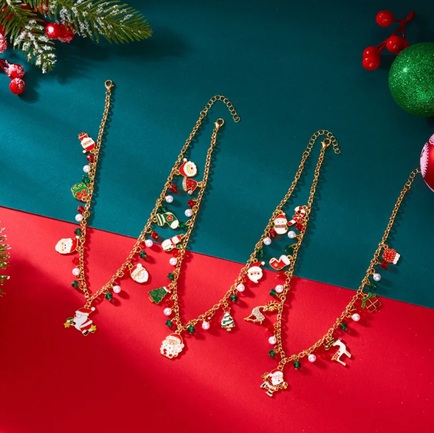 Santa & Tree Multi Charm Christmas Necklace - Necklaces - 18k Gold Plated Waterproof Jewellery - Collection 9