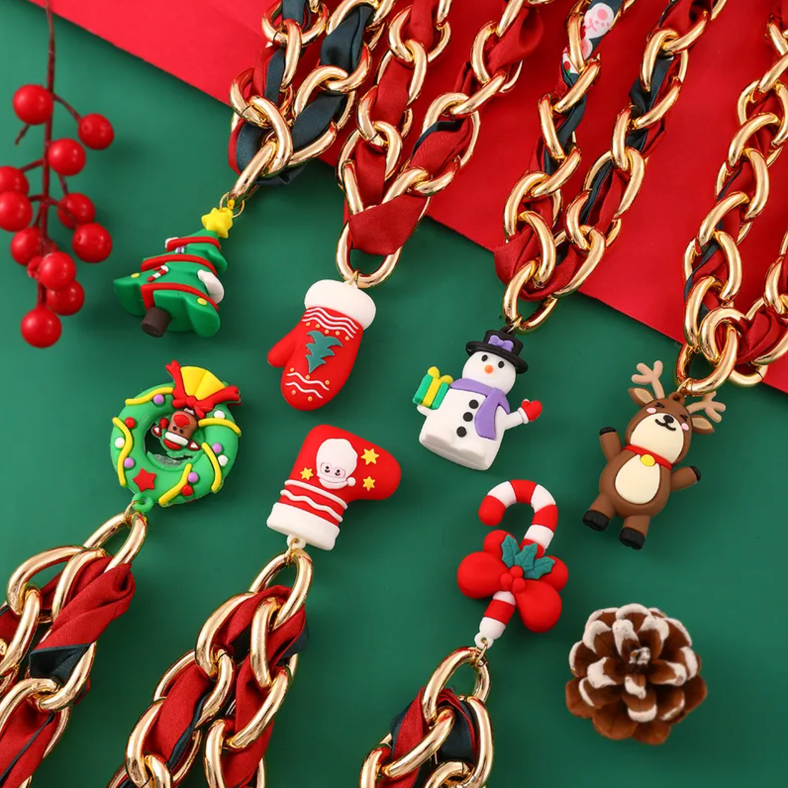 Ribbon Chain Christmas Pendant Necklace - Necklaces - 18k Gold Plated Waterproof Jewellery - Collection 9