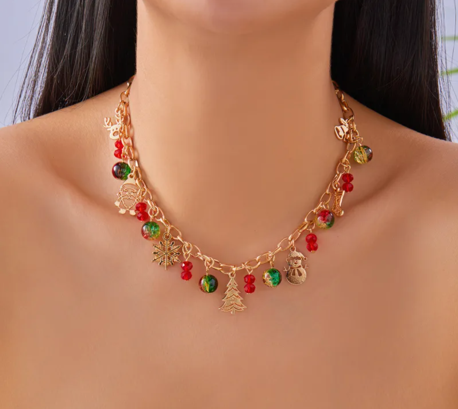 Red & Green Bead Christmas Necklace - Necklaces - 18k Gold Plated Waterproof Jewellery - Collection 9