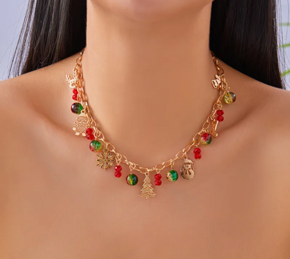 Red & Green Bead Christmas Necklace - Necklaces - 18k Gold Plated Waterproof Jewellery - Collection 9
