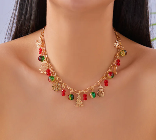 Red & Green Bead Christmas Necklace - Necklaces - 18k Gold Plated Waterproof Jewellery - Collection 9