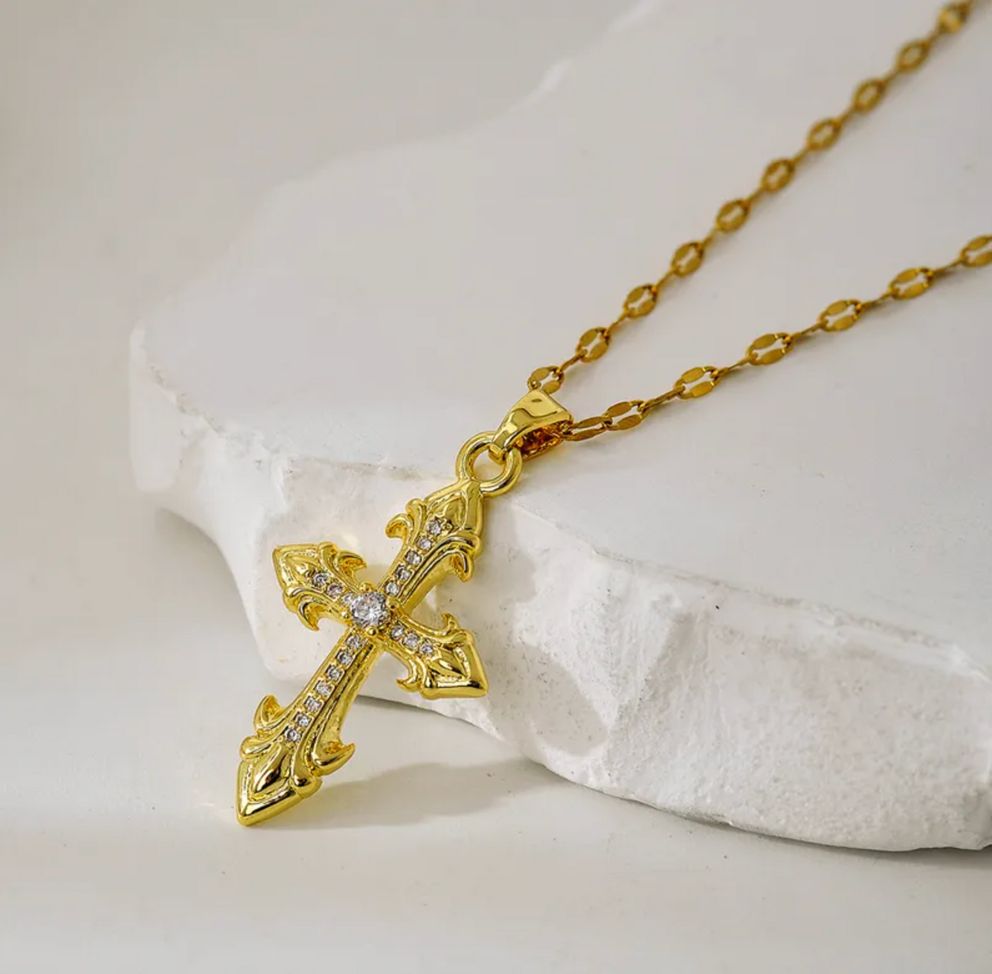 Ornate Gold Cross Pendant Necklace - Necklaces - 18k Gold Plated Waterproof Jewellery - Collection 9