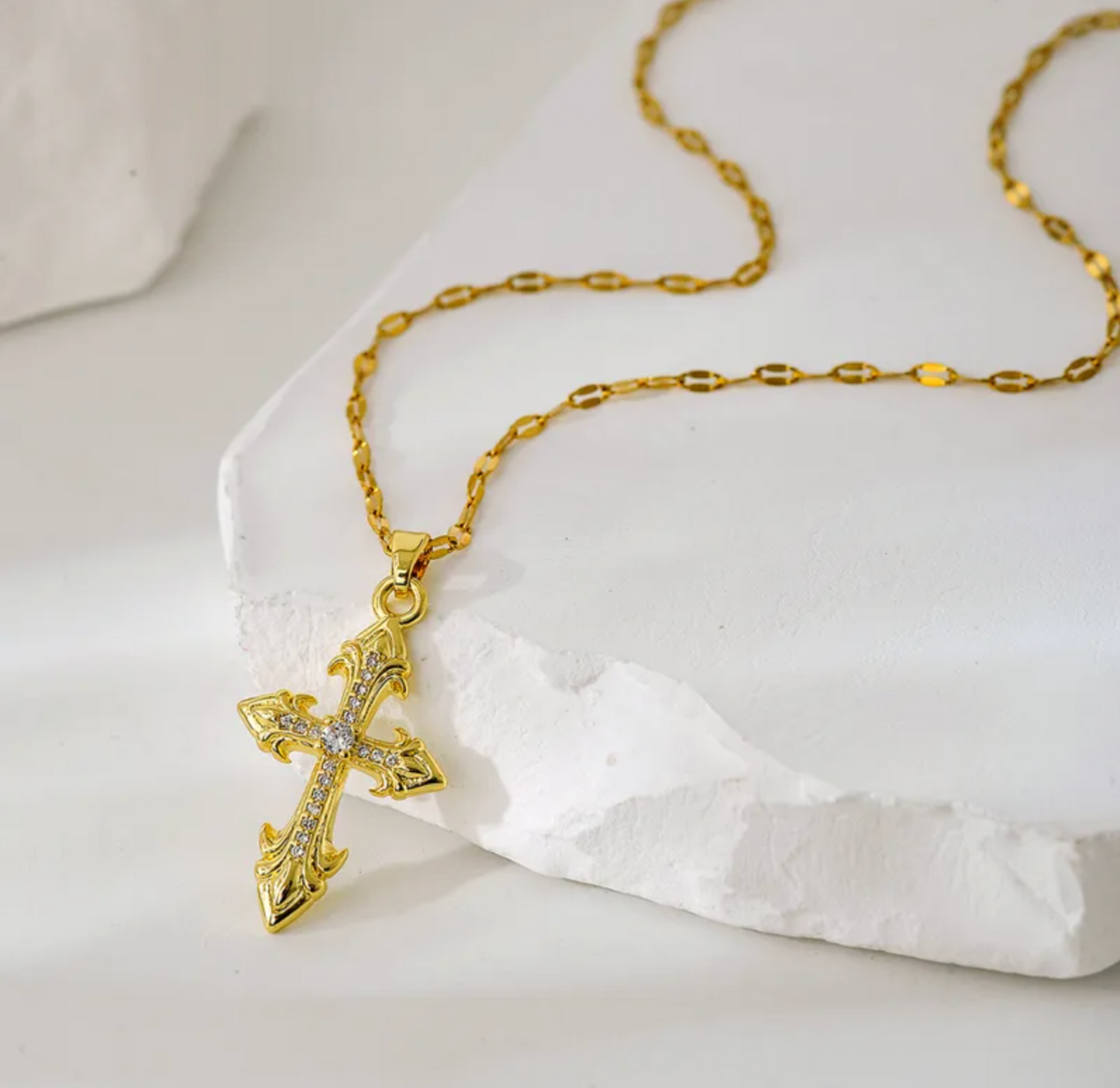 Ornate Gold Cross Pendant Necklace - Necklaces - 18k Gold Plated Waterproof Jewellery - Collection 9