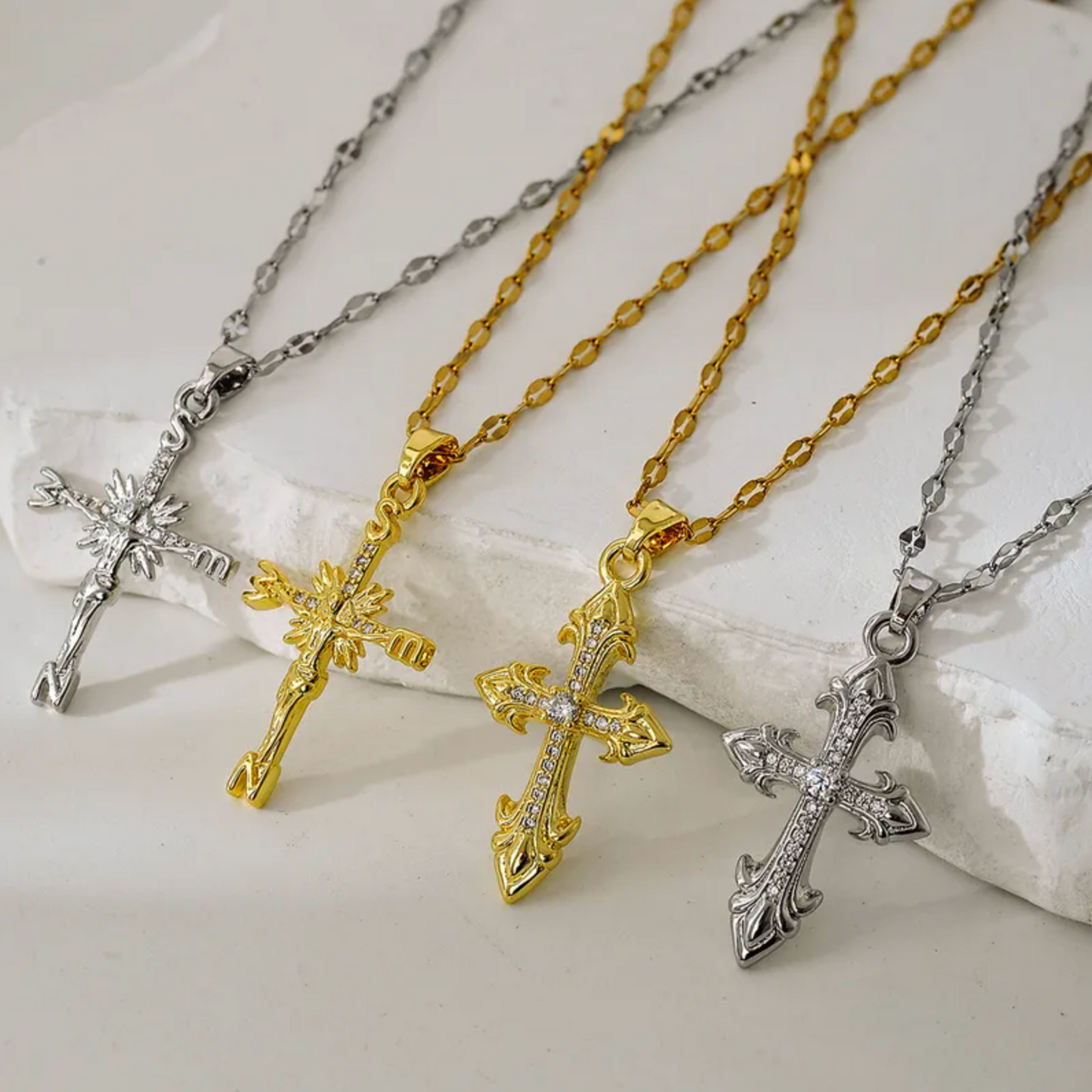 Ornate Gold Cross Pendant Necklace - Necklaces - 18k Gold Plated Waterproof Jewellery - Collection 9