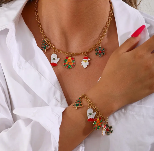 Enamel Christmas Charm Chain Necklace - Necklaces - 18k Gold Plated Waterproof Jewellery - Collection 9