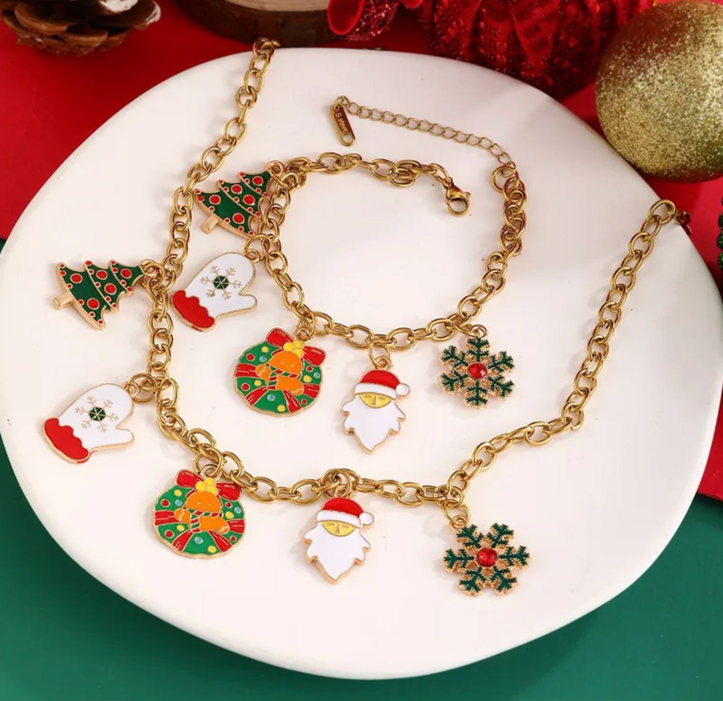 Enamel Christmas Charm Chain Necklace - Necklaces - 18k Gold Plated Waterproof Jewellery - Collection 9