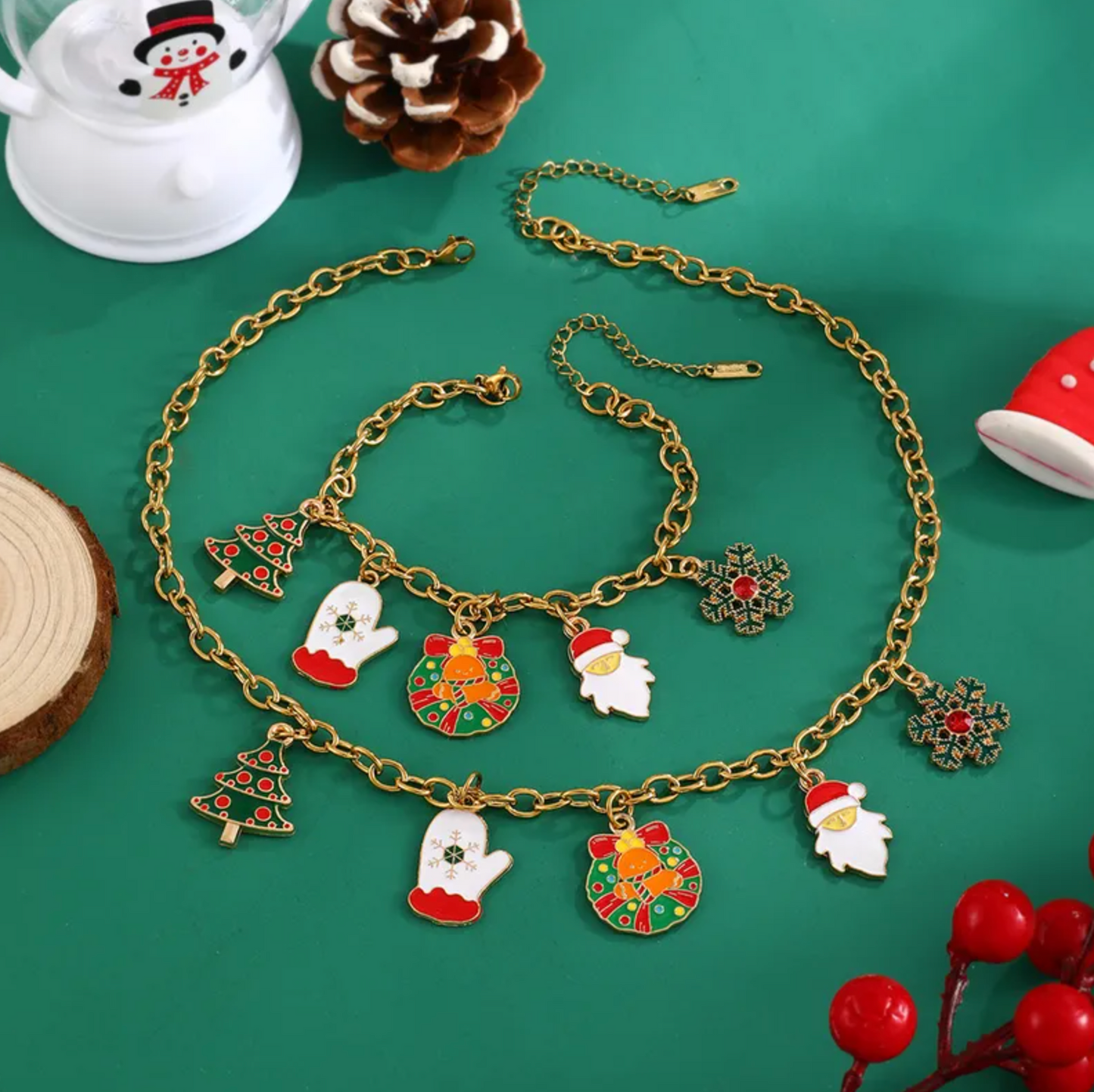 Enamel Christmas Charm Chain Necklace - Necklaces - 18k Gold Plated Waterproof Jewellery - Collection 9