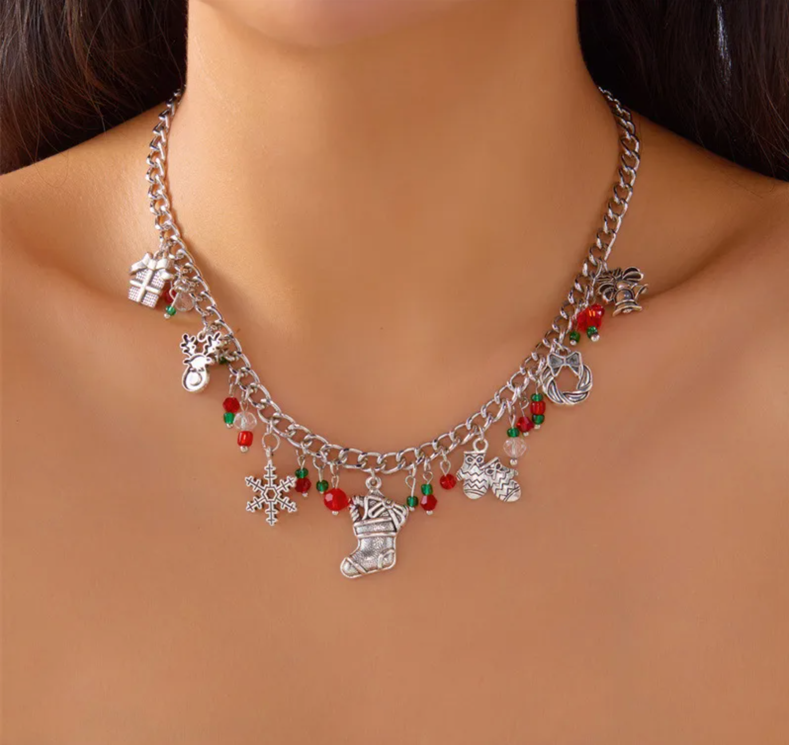 Curb Chain Christmas Charm Necklace - Necklaces - 18k Gold Plated Waterproof Jewellery - Collection 9