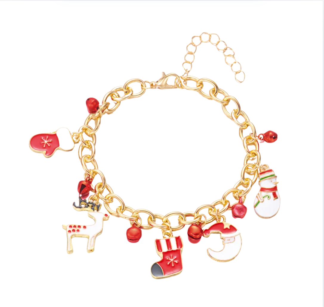 Snowman & Reindeer Christmas Charm Bracelet - Bracelets - 18k Gold Plated Waterproof Jewellery - Collection 9