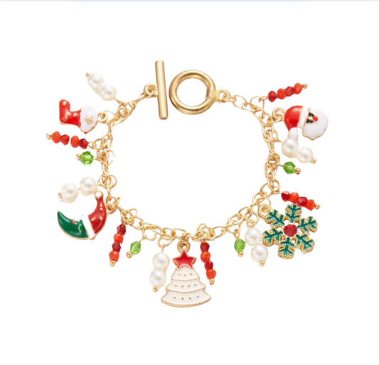 Elegant Pearl Christmas Charm Bracelet - Bracelets - 18k Gold Plated Waterproof Jewellery - Collection 9