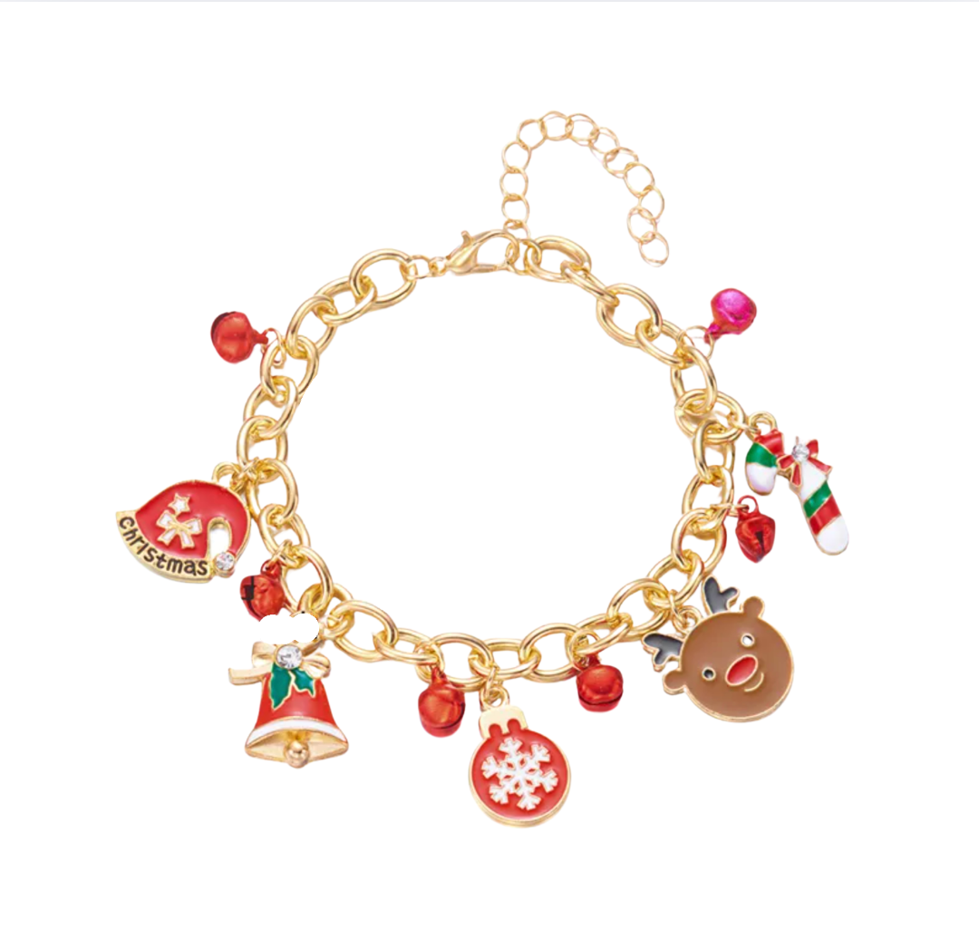 Rudolph & Christmas Bell Charm Bracelet - Bracelets - 18k Gold Plated Waterproof Jewellery - Collection 9