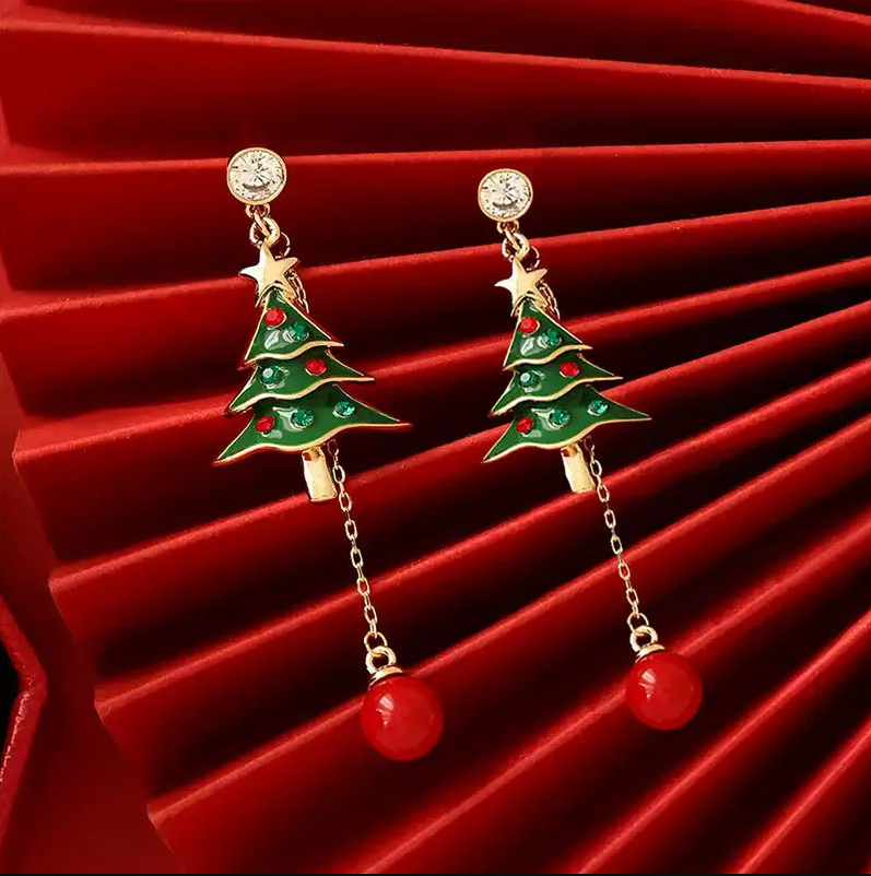 Green Enamel Christmas Tree Drop Earrings - Earrings - 18k Gold Plated Waterproof Jewellery - Collection 9