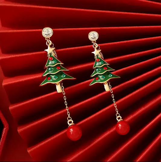 Green Enamel Christmas Tree Drop Earrings - Earrings - 18k Gold Plated Waterproof Jewellery - Collection 9