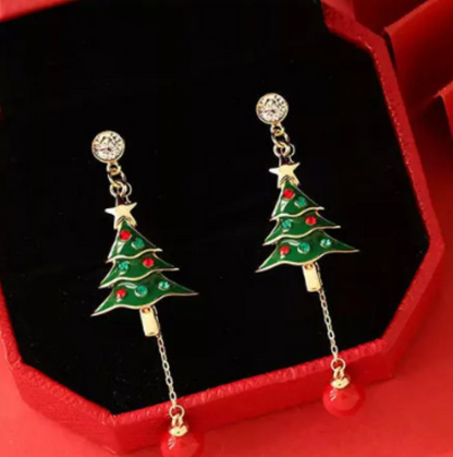 Green Enamel Christmas Tree Drop Earrings - Earrings - 18k Gold Plated Waterproof Jewellery - Collection 9