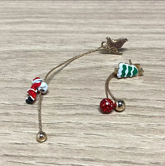Asymmetric Santa & Sleigh Drop Earrings - Earrings - 18k Gold Plated Waterproof Jewellery - Collection 9