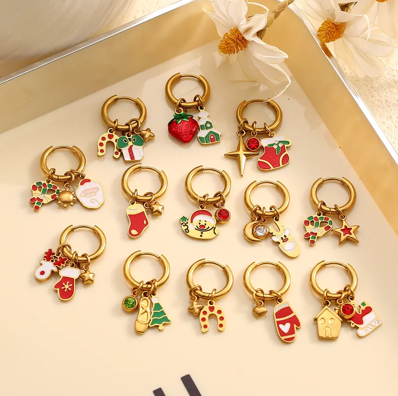 Christmas Charm Hoop Earrings Pair - Earrings - 18k Gold Plated Waterproof Jewellery - Collection 9