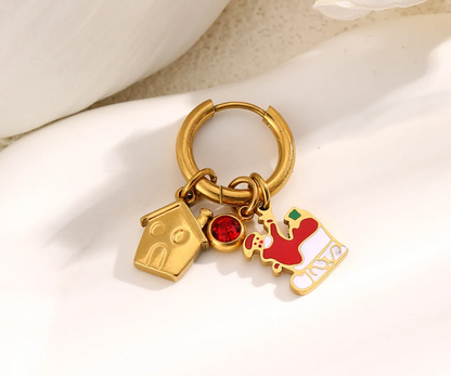 Christmas Charm Hoop Earrings Pair - Earrings - 18k Gold Plated Waterproof Jewellery - Collection 9