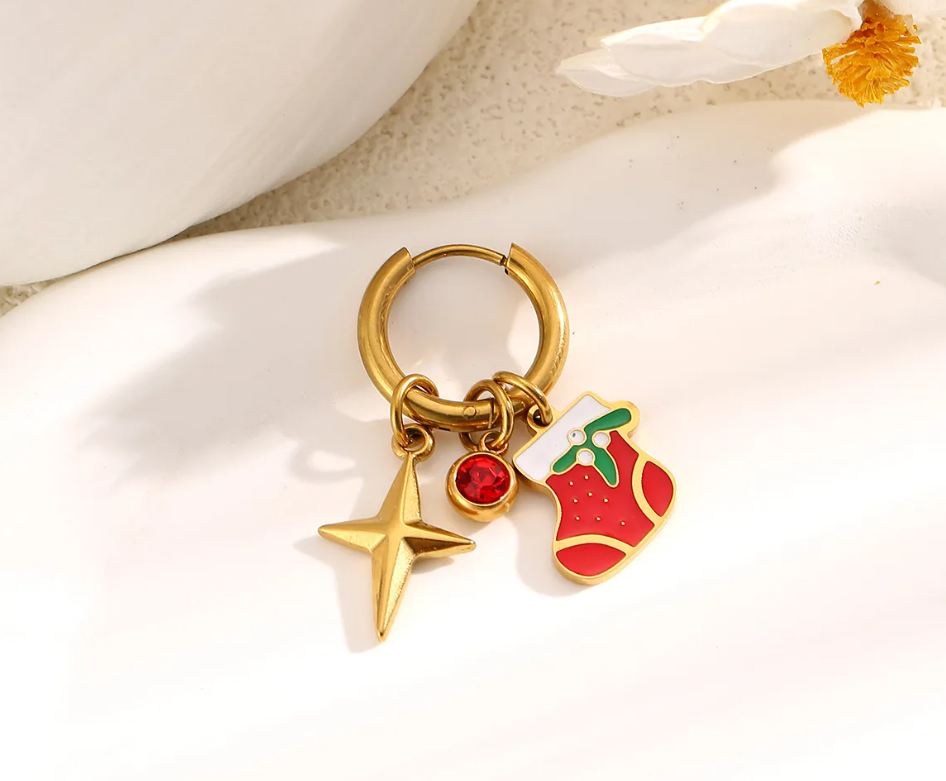 Christmas Charm Hoop Earrings Pair - Earrings - 18k Gold Plated Waterproof Jewellery - Collection 9