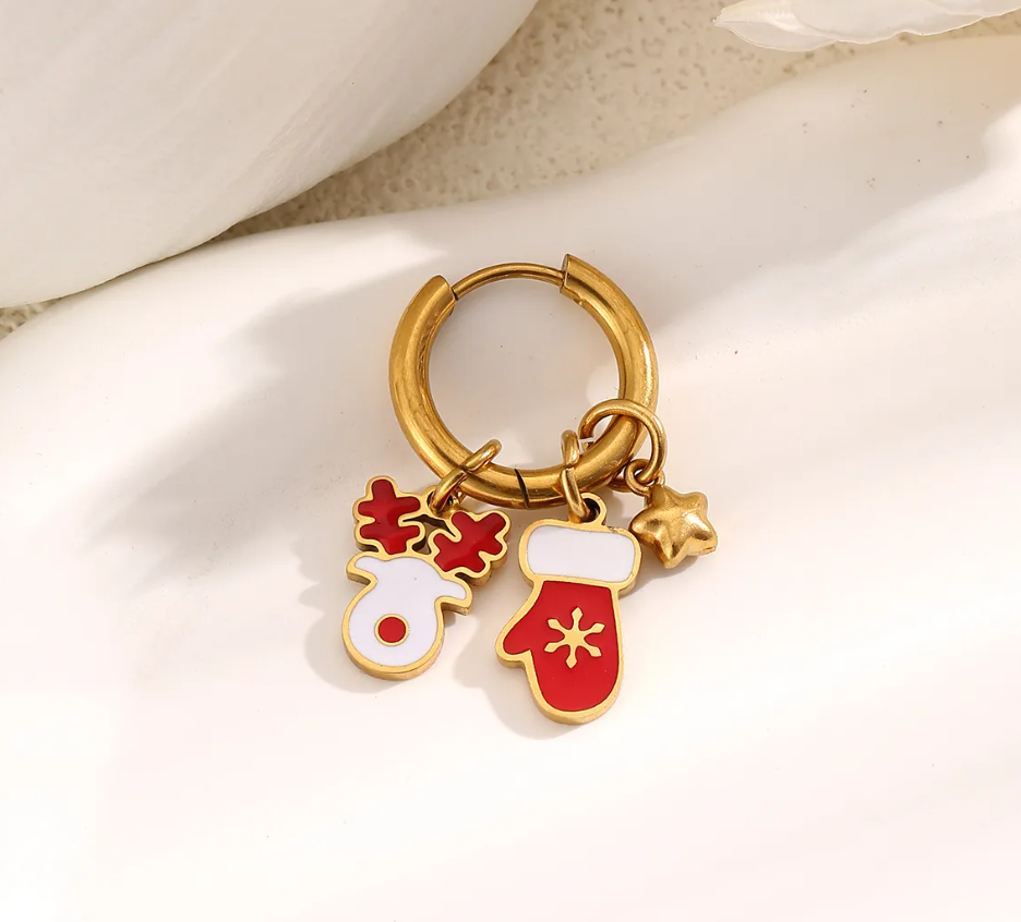 Christmas Charm Hoop Earrings Pair - Earrings - 18k Gold Plated Waterproof Jewellery - Collection 9