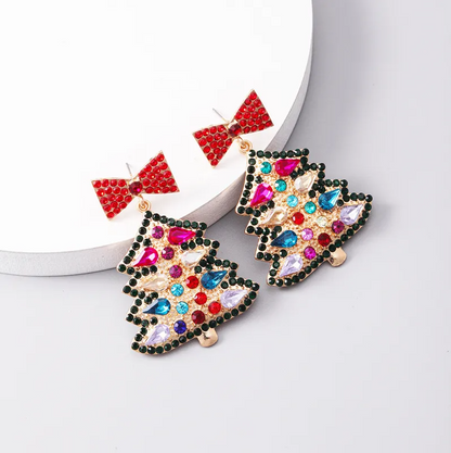 Crystal Bow & Christmas Tree Drop Earrings - Earrings - 18k Gold Plated Waterproof Jewellery - Collection 9