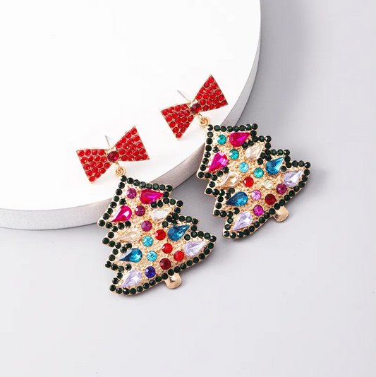 Crystal Bow & Christmas Tree Drop Earrings - Earrings - 18k Gold Plated Waterproof Jewellery - Collection 9