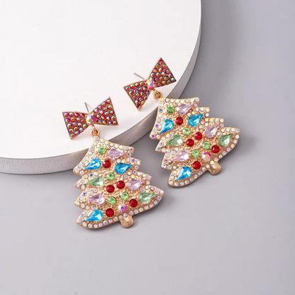 Crystal Bow & Christmas Tree Drop Earrings - Earrings - 18k Gold Plated Waterproof Jewellery - Collection 9