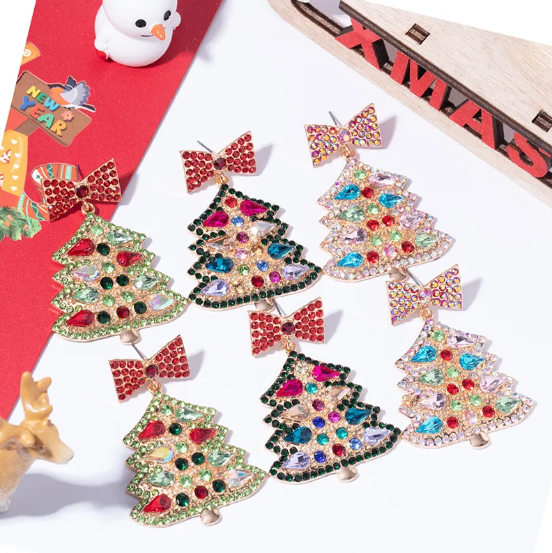 Crystal Bow & Christmas Tree Drop Earrings - Earrings - 18k Gold Plated Waterproof Jewellery - Collection 9