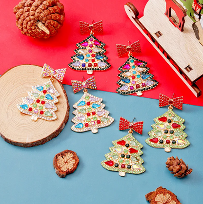 Crystal Bow & Christmas Tree Drop Earrings - Earrings - 18k Gold Plated Waterproof Jewellery - Collection 9