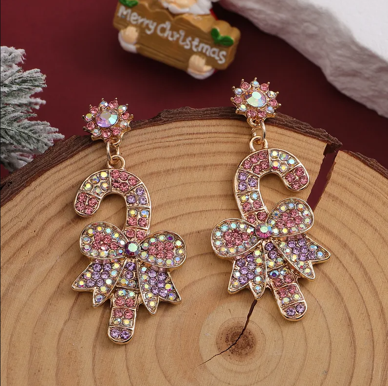 Pink Christmas Charm Drop Earrings - Earrings - 18k Gold Plated Waterproof Jewellery - Collection 9