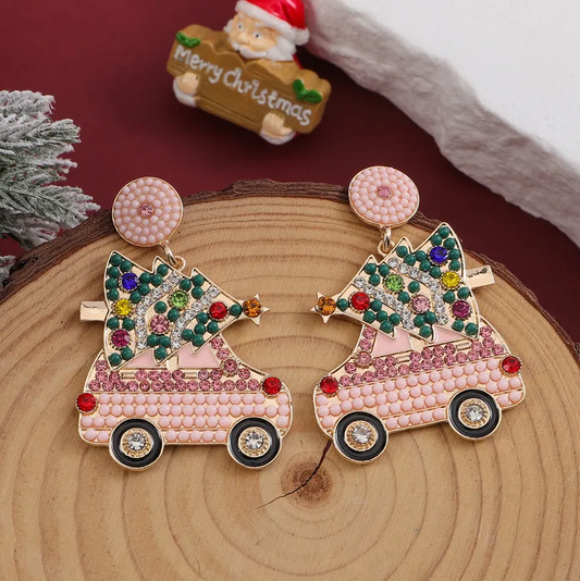 Pink Christmas Charm Drop Earrings - Earrings - 18k Gold Plated Waterproof Jewellery - Collection 9