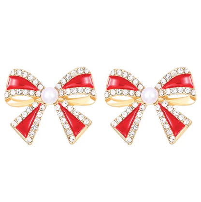 Pearl & Enamel Bow Stud Earrings - Earrings - 18k Gold Plated Waterproof Jewellery - Collection 9