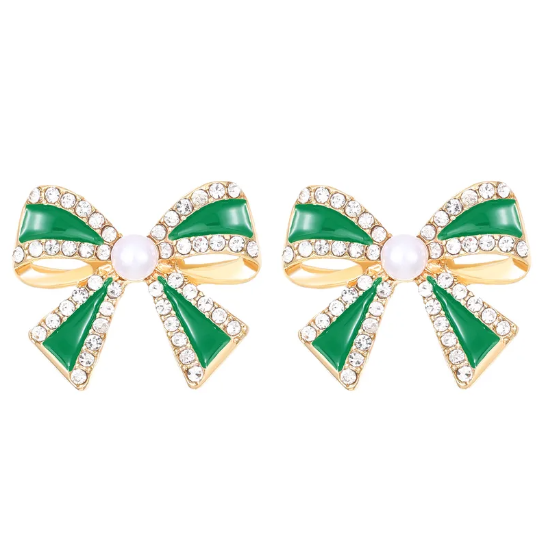 Pearl & Enamel Bow Stud Earrings - Earrings - 18k Gold Plated Waterproof Jewellery - Collection 9