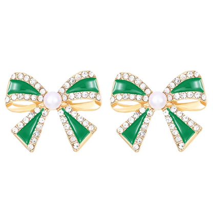Pearl & Enamel Bow Stud Earrings - Earrings - 18k Gold Plated Waterproof Jewellery - Collection 9
