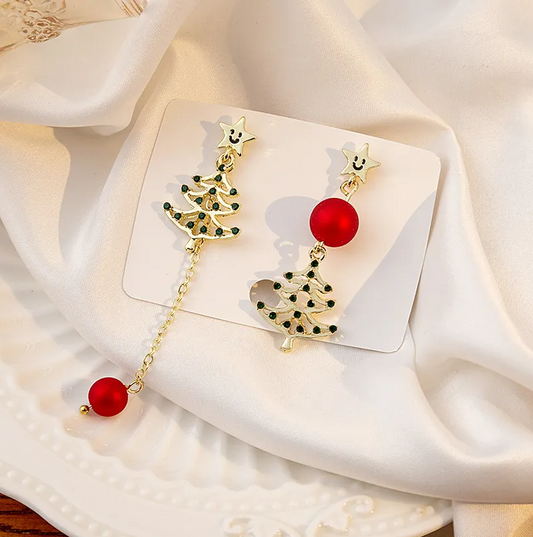 Star & Crystal Tree Asymmetric Drop Earrings - Earrings - 18k Gold Plated Waterproof Jewellery - Collection 9