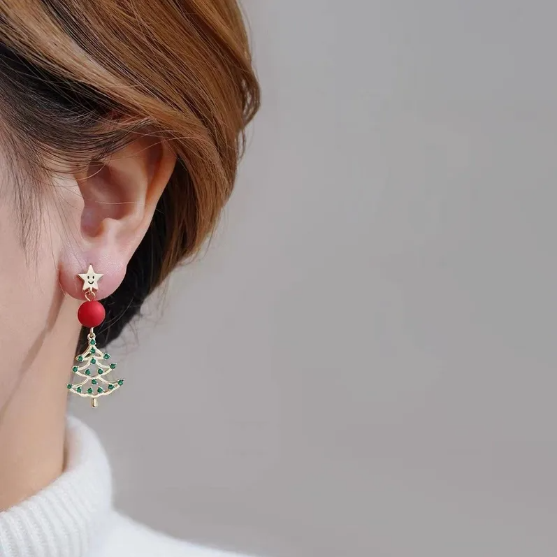 Star & Crystal Tree Asymmetric Drop Earrings - Earrings - 18k Gold Plated Waterproof Jewellery - Collection 9