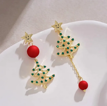 Star & Crystal Tree Asymmetric Drop Earrings - Earrings - 18k Gold Plated Waterproof Jewellery - Collection 9