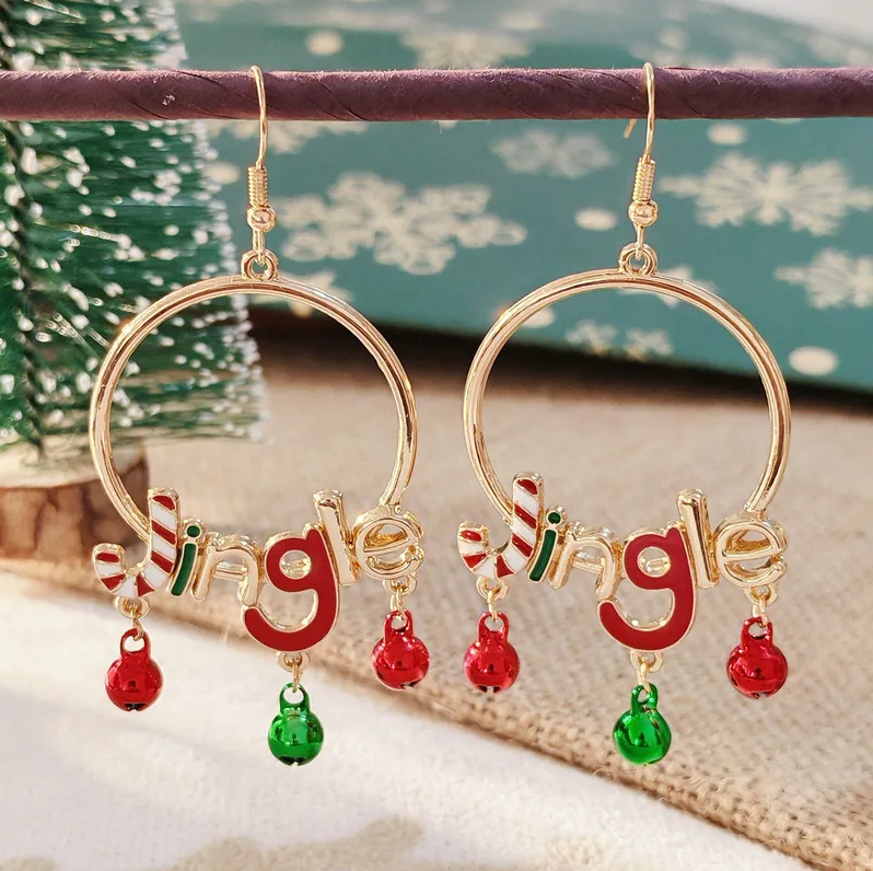 Jingle Hoop Earrings with Candy Cane Charms - Earrings - 18k Gold Plated Waterproof Jewellery - Collection 9