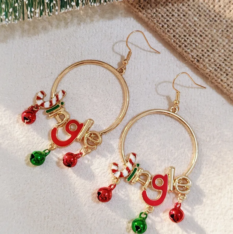 Jingle Hoop Earrings with Candy Cane Charms - Earrings - 18k Gold Plated Waterproof Jewellery - Collection 9