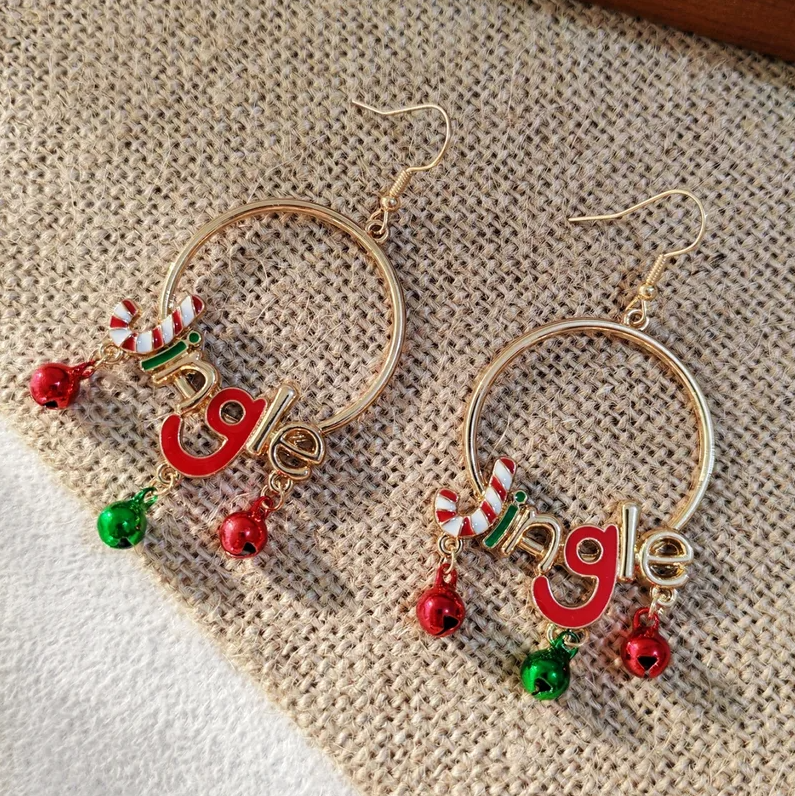 Jingle Hoop Earrings with Candy Cane Charms - Earrings - 18k Gold Plated Waterproof Jewellery - Collection 9