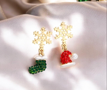 Snowflake Stocking & Santa Hat Drop Earrings - Earrings - 18k Gold Plated Waterproof Jewellery - Collection 9