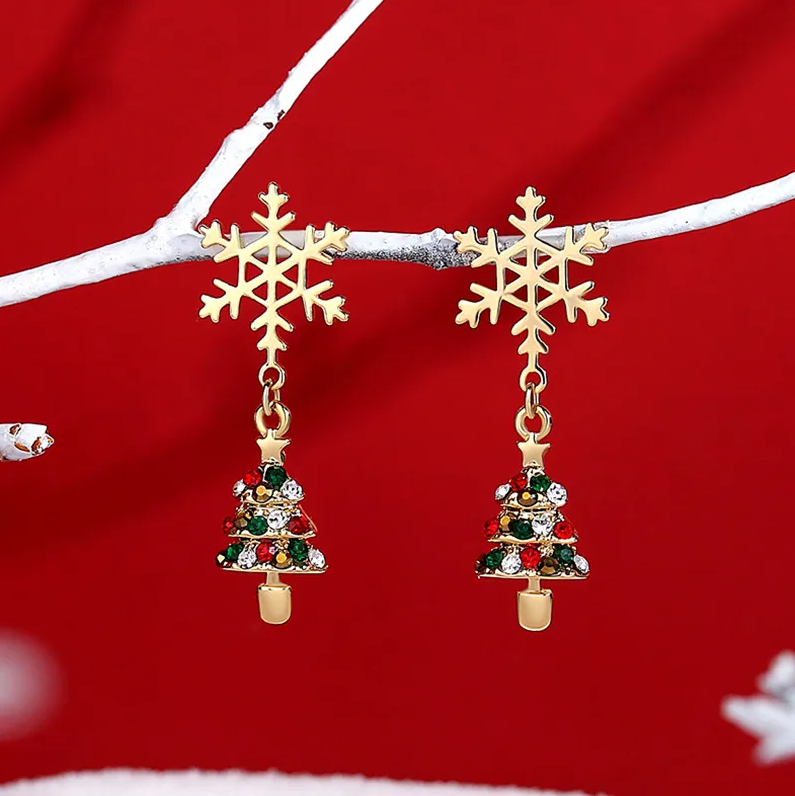 Snowflake & Crystal Tree Drop Earrings - Earrings - 18k Gold Plated Waterproof Jewellery - Collection 9